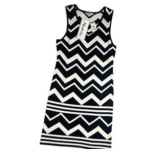Y2K Body Central Chevron Bodycon Sweater Dress Black White Stiletto Sz XL